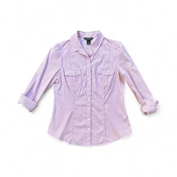 White House Black Market Lavender Striped Shirt - Picture 3 of 6